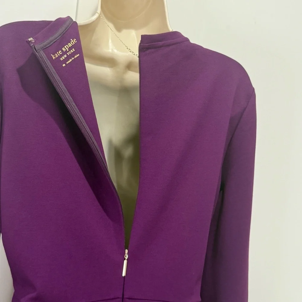 Kate Spade Ruffle Sleeve Ponte Dress Skater Purple Medium Preppy Cocktail Party